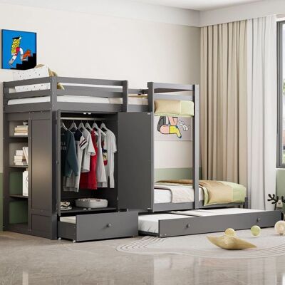 ModernLuxe - Lit superposé - Gris - 3 places - Bunk bed - Publicité ModernLuxe - Lit superposé - Gris - 3 places - Bunk bed - Publicité