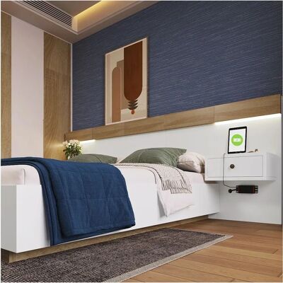 ModernLuxe - Lit 160x200 cm bois LED - Blanc - 160x200 cm - Lit ModernLuxe - Lit 160x200 cm bois LED - Blanc - 160x200 cm - Lit