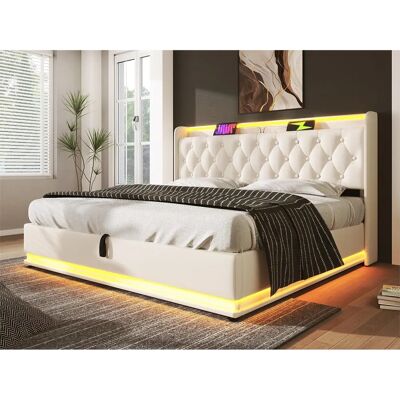 Estrutura de Cama ModernLuxe 160x200cm com LED e USB-C - Branco Estrutura de Cama ModernLuxe 160x200cm com LED e USB-C - Branco