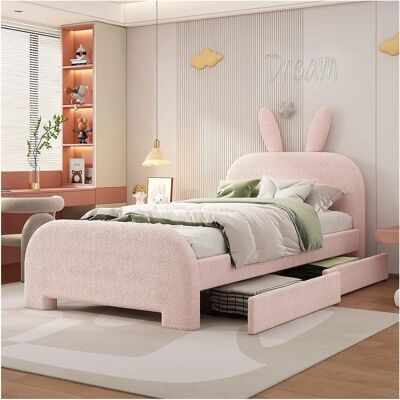 MERAX - Cama tapizada 90x200 - Pink - 2 drawers - Lit MERAX - Cama tapizada 90x200 - Pink - 2 drawers - Lit
