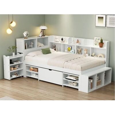 ModernLuxe - Lit 90x200cm MDF - Blanc - Bed ModernLuxe - Lit 90x200cm MDF - Blanc - Bed
