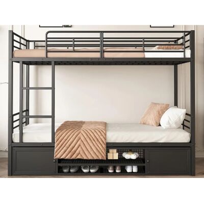 ModernLuxe - Stapelbed - 90x200cm - Zwart - Stapelbed ModernLuxe - Stapelbed - 90x200cm - Zwart - Stapelbed