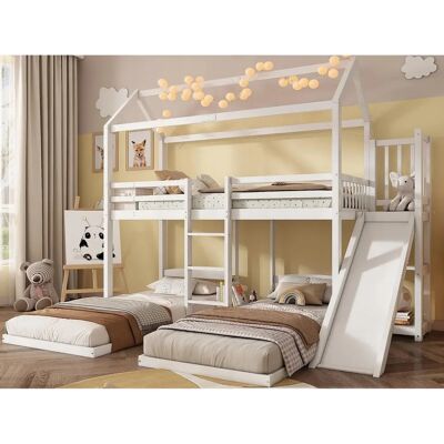 Lit Mezzanine ModernLuxe avec Toboggan - 3 Enfants - Blanc Lit Mezzanine ModernLuxe avec Toboggan - 3 Enfants - Blanc