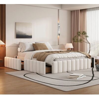 Lit ModernLuxe - 140x200cm Beige - Velours, Rangement, Sommier - Cadre de lit - Publicité Lit ModernLuxe - 140x200cm Beige - Velours, Rangement, Sommier - Cadre de lit - Publicité