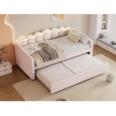 ModernLuxe - Banquette lit LED Gigogne 90x200 90x190 - Rose Velours ModernLuxe - Banquette lit LED Gigogne 90x200 90x190 - Rose Velours