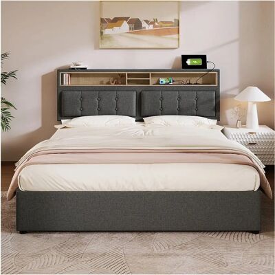 Lit avec Rangement MERAX - Tête réglable, USB, 140x200 Lit avec Rangement MERAX - Tête réglable, USB, 140x200