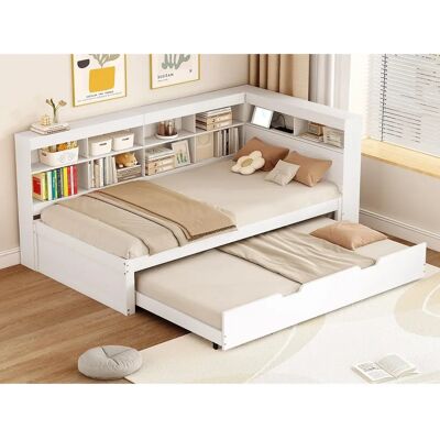 ModernLuxe - Lit banquette 90x200 - Blanc - Canapé-lit ModernLuxe - Lit banquette 90x200 - Blanc - Canapé-lit