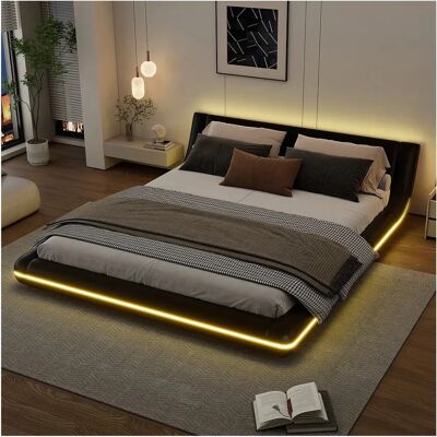 Merax Lit plateforme 160x200 - PU+MDF - LED - Bed Merax Lit plateforme 160x200 - PU+MDF - LED - Bed