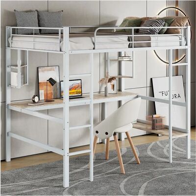 Merax - Hoogslaper 90x200 - Wit - Metaal - Hoogslaper Merax - Hoogslaper 90x200 - Wit - Metaal - Hoogslaper