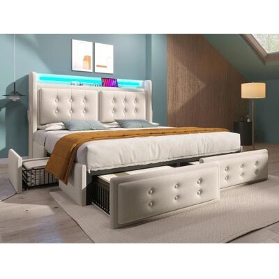 ModernLuxe - Lit adulte 140x200 LED - Beige - Bed frame ModernLuxe - Lit adulte 140x200 LED - Beige - Bed frame