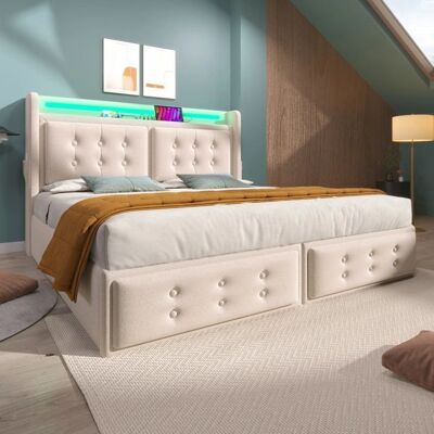 ModernLuxe Lit coffre 180x200 Beige Lin - Bed frame ModernLuxe Lit coffre 180x200 Beige Lin - Bed frame