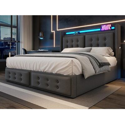 ModernLuxe - Lit coffre 180x200 Lin Grijs - Grijs - Opslagbedframe ModernLuxe - Lit coffre 180x200 Lin Grijs - Grijs - Opslagbedframe