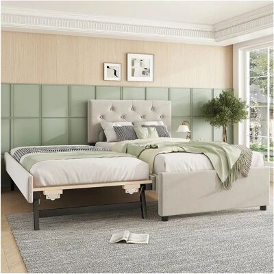ModernLuxe - LitGigogneVeloursBeige - 90x200 cm - Lattenbodem inbegrepen - Bed ModernLuxe - LitGigogneVeloursBeige - 90x200 cm - Lattenbodem inbegrepen - Bed