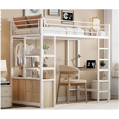 ModernLuxe - Hoogslaper 90x200 metaal - Wit - Bed ModernLuxe - Hoogslaper 90x200 metaal - Wit - Bed
