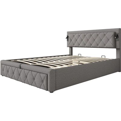 ModernLuxe - Lit coffre lin gris 160x200 - Bedframe ModernLuxe - Lit coffre lin gris 160x200 - Bedframe