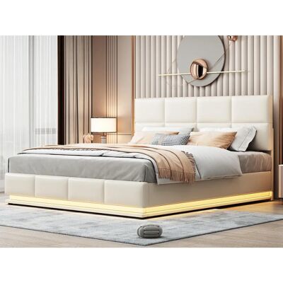 ModernLuxe - Lit coffre 180x200 LED - Beige - Lit ModernLuxe - Lit coffre 180x200 LED - Beige - Lit