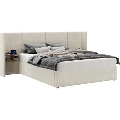 ModernLuxe Lit Velours 160x200 - Ports USB & Rangement - Beige ModernLuxe Lit Velours 160x200 - Ports USB & Rangement - Beige