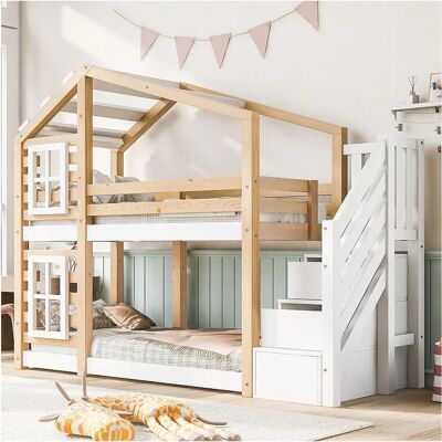 Merax - Kabine stapelbed - 2x90x200 cm - Dennenhout MDF Wit - Bed Merax - Kabine stapelbed - 2x90x200 cm - Dennenhout MDF Wit - Bed