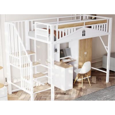 ModernLuxe Lit mezzanine métal 90x200cm - Wit - 120 kg - Mezzanine bed ModernLuxe Lit mezzanine métal 90x200cm - Wit - 120 kg - Mezzanine bed