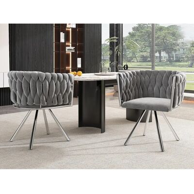 ModernLuxe - Velours - Pivotant - Gris - Chaise de salle à manger ModernLuxe - Velours - Pivotant - Gris - Chaise de salle à manger