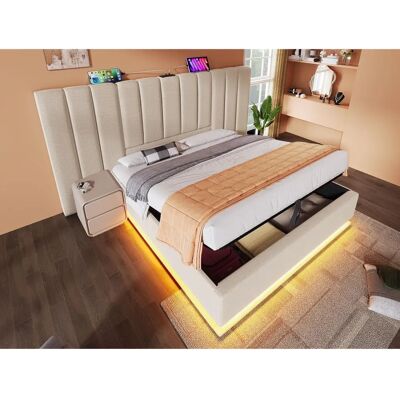 Cama de armazenamento em linho ModernLuxe - 180x200cm Cama de armazenamento em linho ModernLuxe - 180x200cm