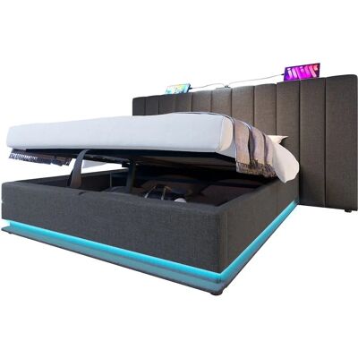 Estrutura de cama ModernLuxe com LED e Armazenamento - 180x200cm - Cinza Estrutura de cama ModernLuxe com LED e Armazenamento - 180x200cm - Cinza