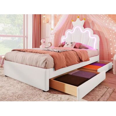 ModernLuxe - Beklede Bed 90x200 LED 2 Lades ModernLuxe - Beklede Bed 90x200 LED 2 Lades