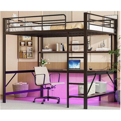 ModernLuxe Lit mezzanine 140x200 cm - Noir - Bureau - Lit mezzanine ModernLuxe Lit mezzanine 140x200 cm - Noir - Bureau - Lit mezzanine