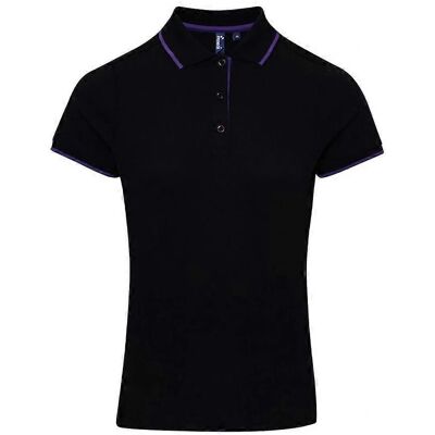 Premier Womens Coolchecker Contrast Pique Polo Shirt - Black/Purple S Premier Womens Coolchecker Contrast Pique Polo Shirt - Black/Purple S
