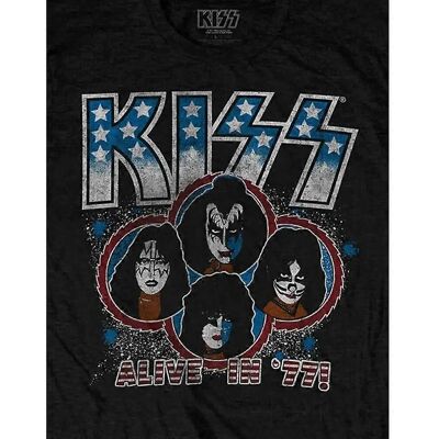 T-Shirt Unisex Kiss 77 Cotone - Adulto Nero T-Shirt Unisex Kiss 77 Cotone - Adulto Nero