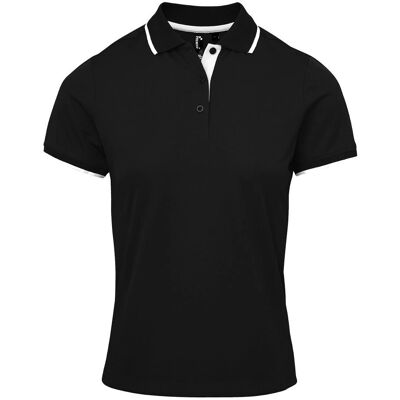 Premier Dames/Meisjes Contrast Pique Polo Shirt - Zwart/Wit XXL Premier Dames/Meisjes Contrast Pique Polo Shirt - Zwart/Wit XXL