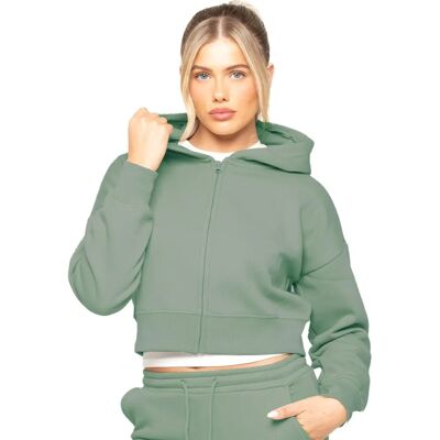Enzo Khaki Crop Rits Hoodie - Hoodies Enzo Khaki Crop Rits Hoodie - Hoodies