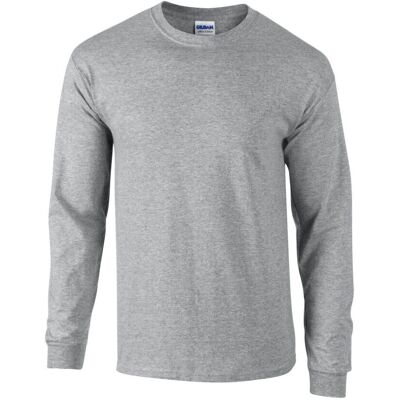 Maglietta a Maniche Lunghe in Cotone Ultra Gildan - Grigio Sport - 3XL Maglietta a Maniche Lunghe in Cotone Ultra Gildan - Grigio Sport - 3XL