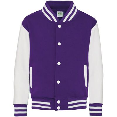 Awdis Childrens Varsity Jacket - Purple/White - 7-8 Years - Jacket Awdis Childrens Varsity Jacket - Purple/White - 7-8 Years - Jacket