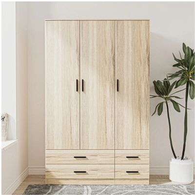 URBN Living - Oak Wardrobe - 3 Door - 4 Drawer - Wardrobe URBN Living - Oak Wardrobe - 3 Door - 4 Drawer - Wardrobe