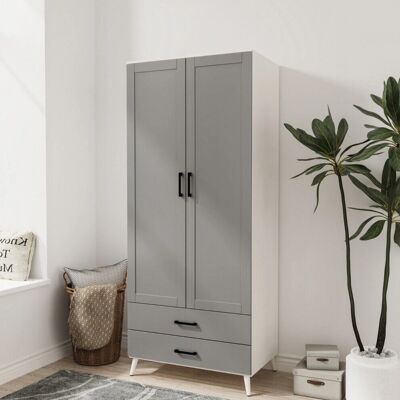 URBN Living - DEVON 180cm Modern Wardrobe - White & Grey URBN Living - DEVON 180cm Modern Wardrobe - White & Grey