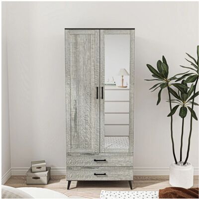 URBN Living Black Ash Grey Mirror Wardrobe - 180cm, 2 Doors, 2 Drawers URBN Living Black Ash Grey Mirror Wardrobe - 180cm, 2 Doors, 2 Drawers