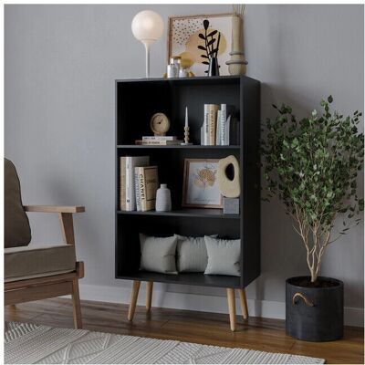 URBN Living - 60cm Wide 3 Tier Bookcase - Black - Beech URBN Living - 60cm Wide 3 Tier Bookcase - Black - Beech