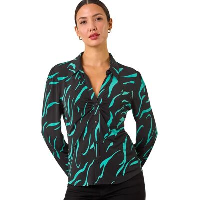 Roman Originals UK Teal Abstract Linear Bluse - Größe 16 Roman Originals UK Teal Abstract Linear Bluse - Größe 16