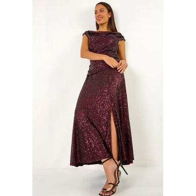 Roman Originals UK Magenta Maxikleid mit Pailletten - Cowl-Ausschnitt Roman Originals UK Magenta Maxikleid mit Pailletten - Cowl-Ausschnitt