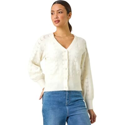 Roman Originals UK Ivory Pointelle Knit Cardigan - Womens Regular Fit Roman Originals UK Ivory Pointelle Knit Cardigan - Womens Regular Fit