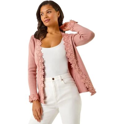 Roman Originals UK Pink Lace Trim Knit Cardigan - Size 18 - Cardigan Roman Originals UK Pink Lace Trim Knit Cardigan - Size 18 - Cardigan