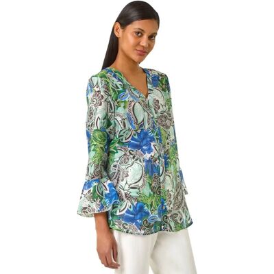 Blouse en bleu avec motif cachemire et floral de Roman UK Taille 12 - Publicité Blouse en bleu avec motif cachemire et floral de Roman UK Taille 12 - Publicité