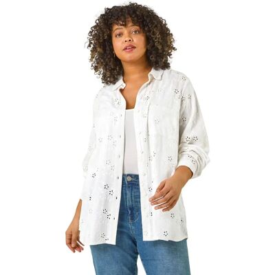 Roman Originals UK White Broderie Collared Shirt - Shirt Roman Originals UK White Broderie Collared Shirt - Shirt