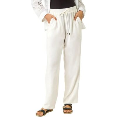 Roman Originals White Linen Trousers - Full Length - Women Roman Originals White Linen Trousers - Full Length - Women