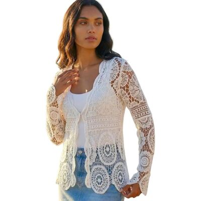 Roman UK Ivory Crochet Tie Front Knit Cardigan - Women’s L Roman UK Ivory Crochet Tie Front Knit Cardigan - Women’s L