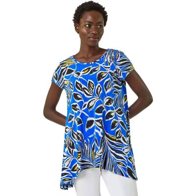 Roman Originals Royal Blue Leaf Print Stretch Tunic Top - Size 12 - Women Roman Originals Royal Blue Leaf Print Stretch Tunic Top - Size 12 - Women