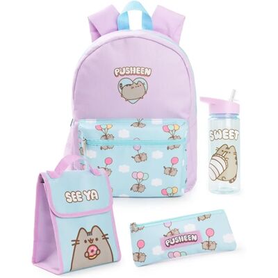 Ensemble Sac à Dos Pusheen - Violet/Bleu - Logo, Impression Répétée - Sac à Dos, Bouteille, Lunch Bag, Trousse Ensemble Sac à Dos Pusheen - Violet/Bleu - Logo, Impression Répétée - Sac à Dos, Bouteille, Lunch Bag, Trousse
