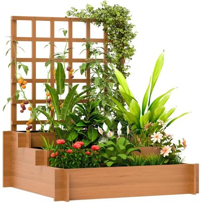 Outsunny Wooden Garden Planters - 3 Tier with Trellis Outsunny Wooden Garden Planters - 3 Tier with Trellis
