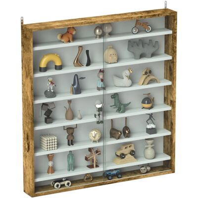 HOMCOM 7-Tier Wall Display Cabinet - Wall Shelves Glass Doors - Rustic Brown HOMCOM 7-Tier Wall Display Cabinet - Wall Shelves Glass Doors - Rustic Brown